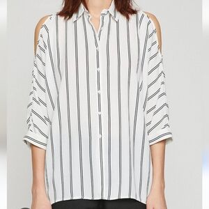 Forever21+. White with Black Stripes Cold Shoulder Blouse. Size 2X.